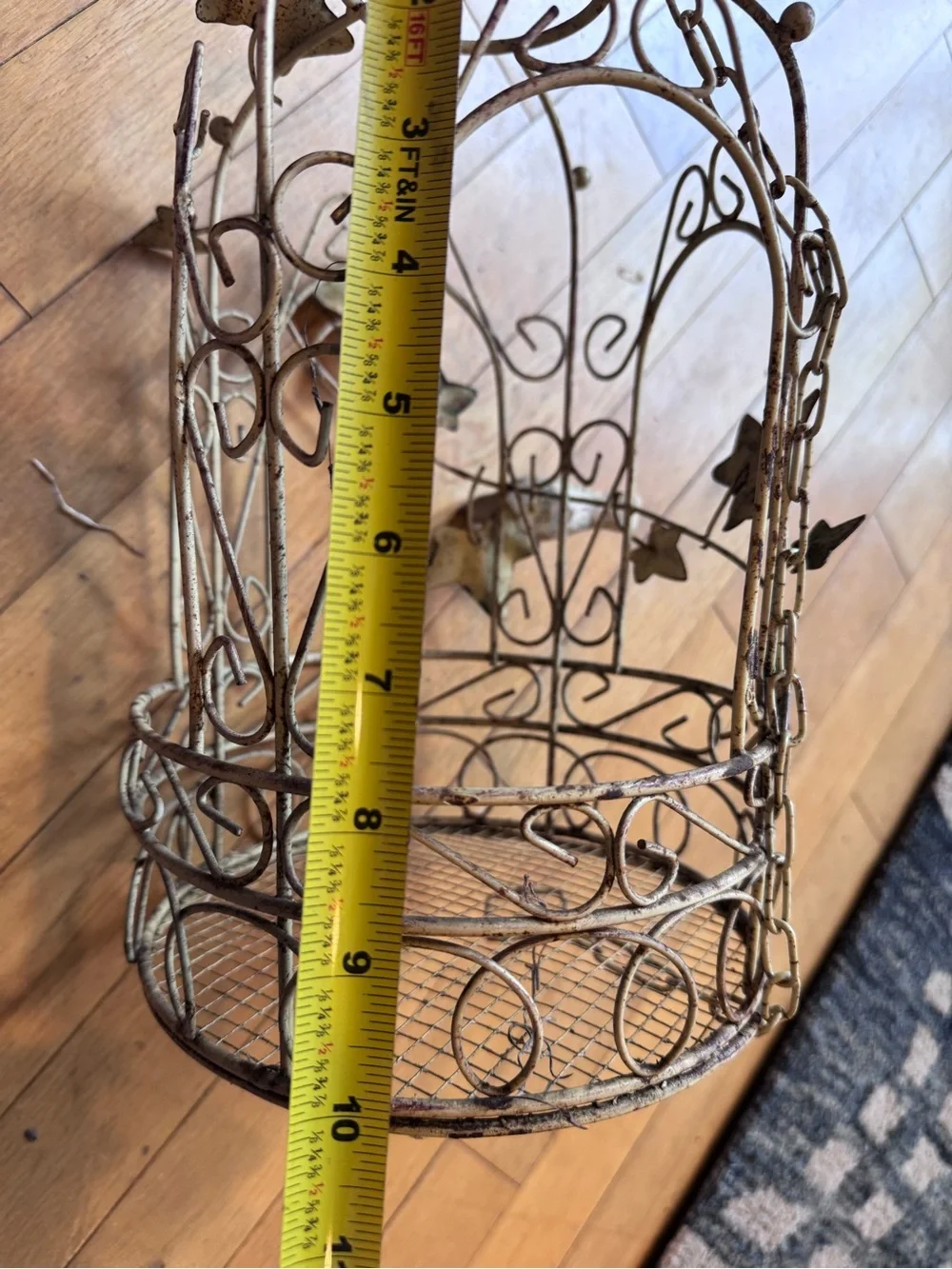 Rustic Metal Hanging Birdcage Plant Holder with Bird Ivy Decor Boho Cottagecore